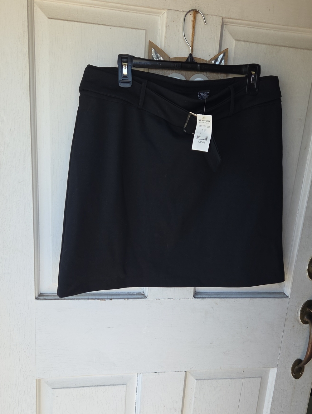 New York & Company Black Belted Pull-On Mini Skirt Size Large New